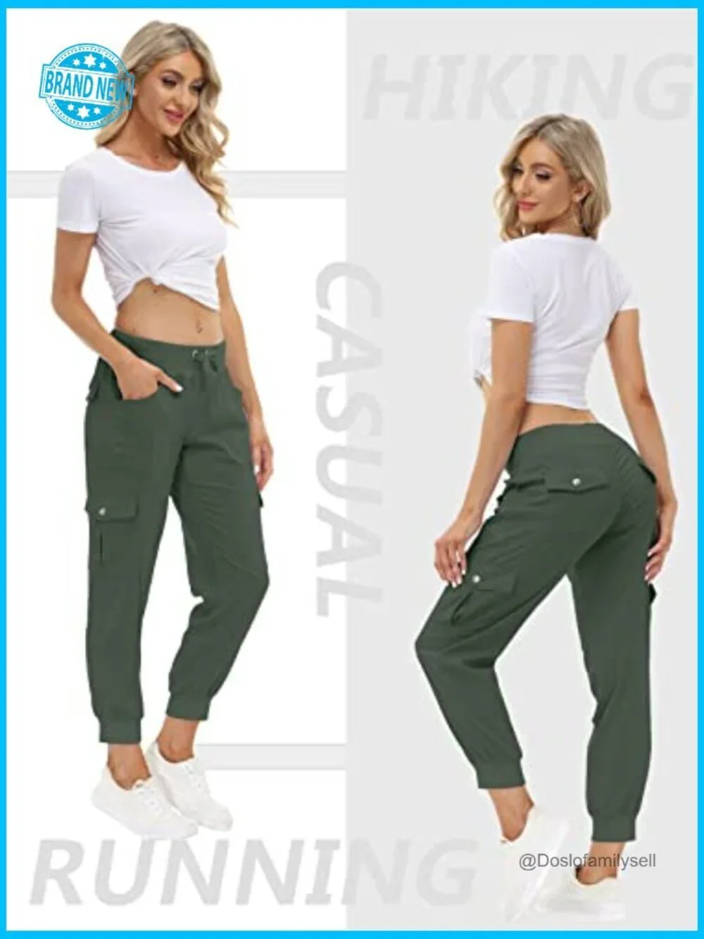 Lightweight Hiking Cargo Pants with Pockets Quick Dry Joggers Elastic Waist